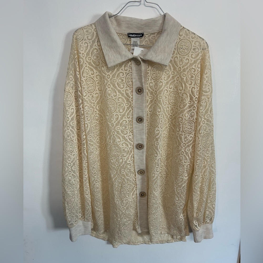 Lace Cream Button Down Shirt
